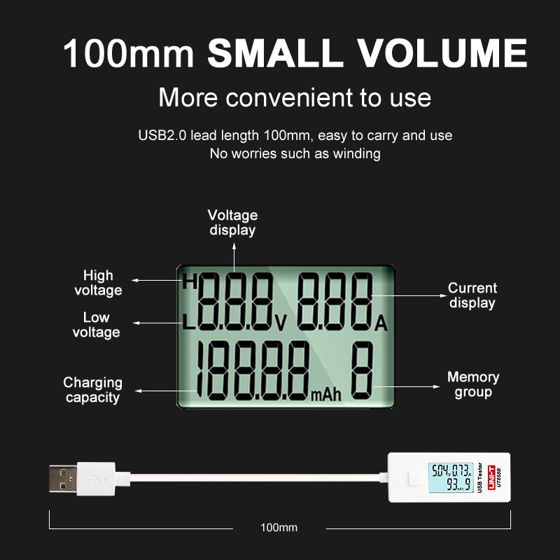Usb Tester UNI-T UT658 UT658B Mobiele Telefoon Notebook Mobiele Power Veiligheid Monitor 3.0V-9.0V/0.0A-3.0A Lage Waarschuwing Lcd Display