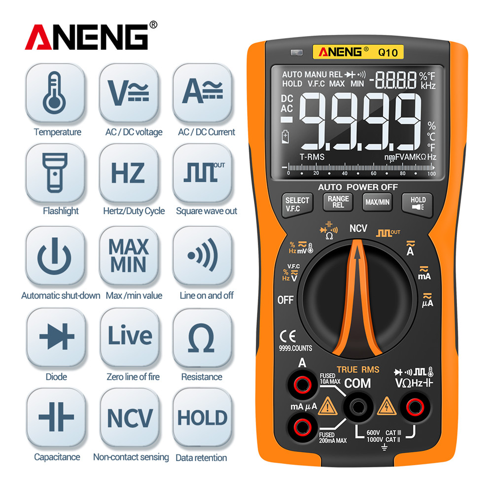 ANENG Q10 Digital Multimeter 9999 Tester Multimetro True RMS Analog DIY Transistor Capacitor NCV Testers LCR Meter