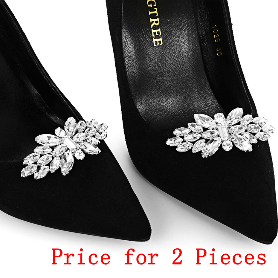 IngeSight.Z 2 Pieces Charm Glass Drill Shoe Decoration Women Anklet Shoe Clip Prom Bridal Wedding Jewelry Accessories: H00454K1