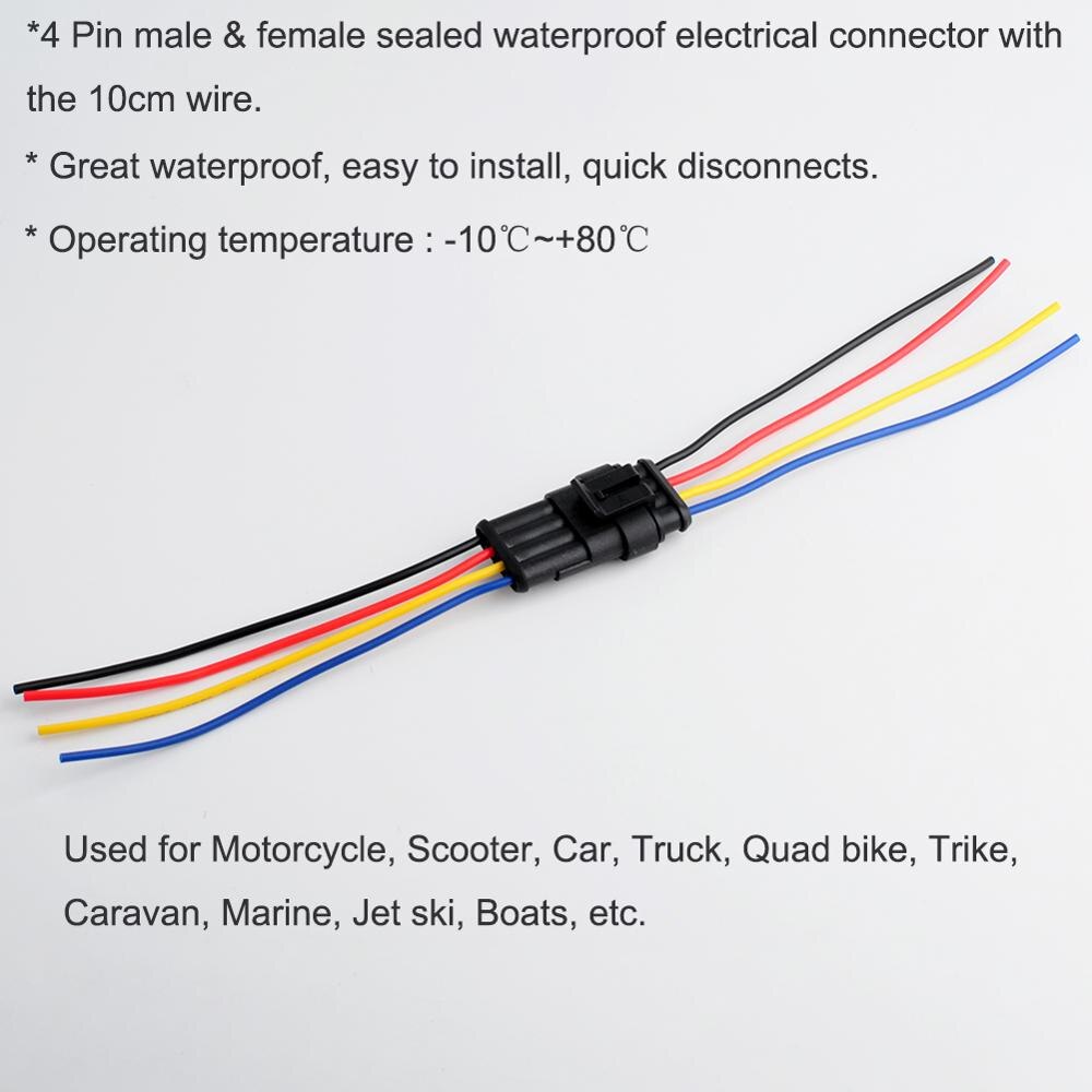 5 set 4 -polig bil vattentät elkontakt hane och hona, automatiska elektriska ledningskontakter med kabel för bil, lastbil. marin