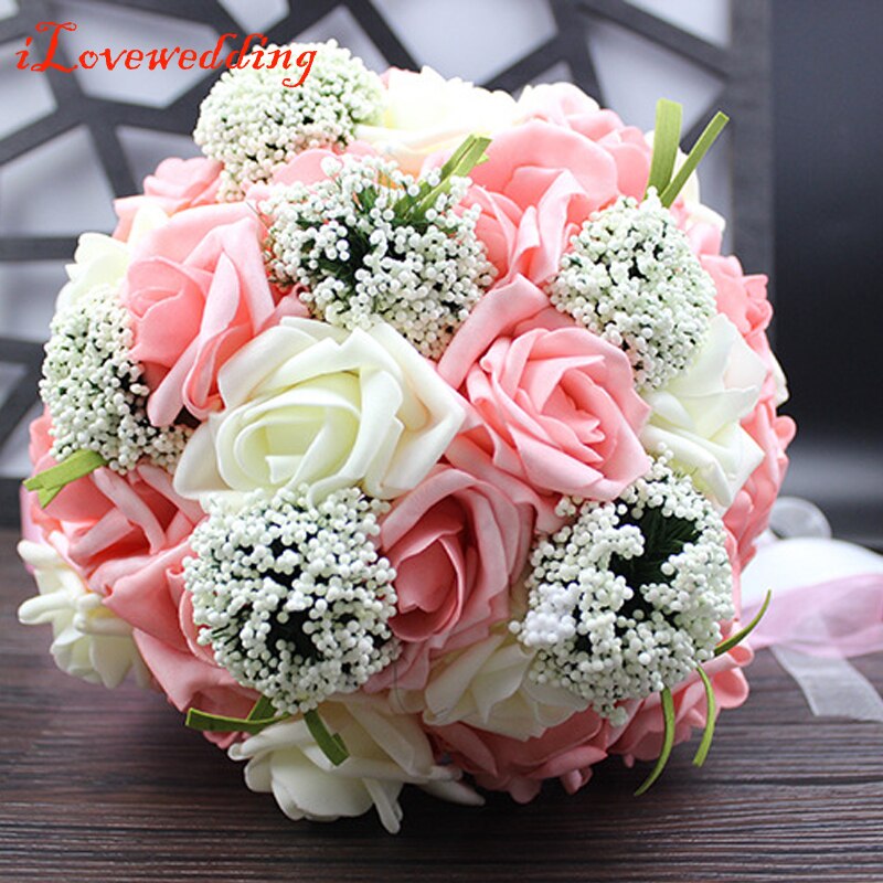 Ilovewedding brudebryllup buket buket bånd håndlavet 30 stk pe roser bryllup blomster brude buketter lilla