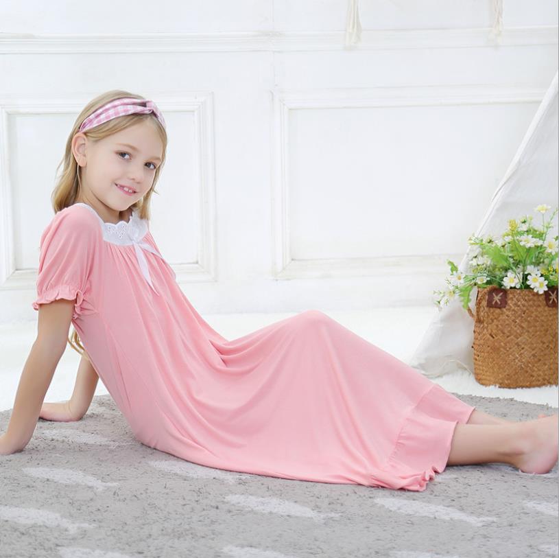 Meisjes Kant Patchwork Katoen Nachtjapon Kinderen Korte Mouw Zomer Slaap Jurk Kinderen Thuis Kleding 3-12Y Ws1403