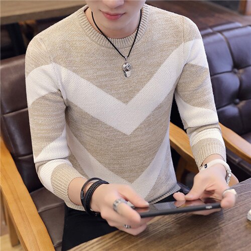 Winter winter au sweater herre stribe pink rød sweatre slim fit pullover herre strik herre strik tøj med o-hals: 899 beige / Xxl