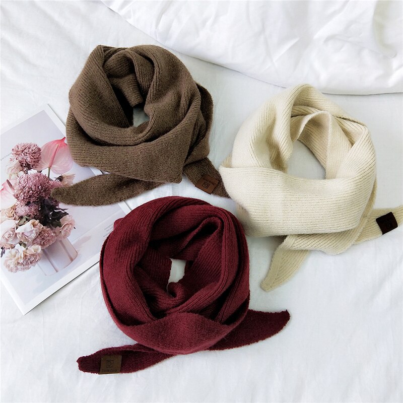 Women's Scarves Wool Knitted Triangle Scarf solid warm Autumn Winter Double-Sided Neckerchief wear Shawl wrap Neck Collar Scarf