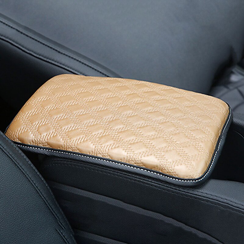 Leren auto middensteun stoel mat kussen kussenhoes beschermende styling armsteun kussen zwarte auto middenconsole arm: Beige