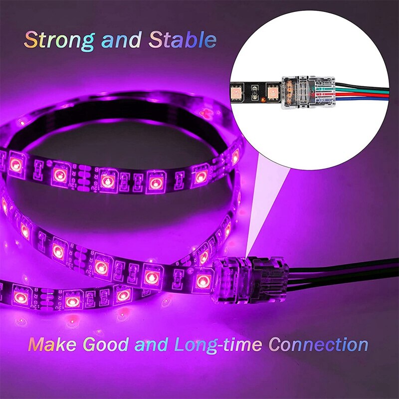 10 Packs 4 Pin Led Strip Connectors,Strip Strip, strip Wire Connector Voor Waterdichte 10Mm Rgb 5050 Led Strip Verlichting