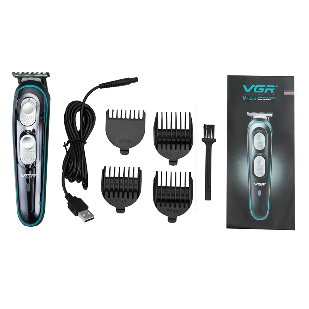 Cortadora de pelo VGR V-055, máquina de corte de pelo sin cable, máquina de barbería, afeitadoras, herramientas de corte de pelo recargables con 4 cabezales: B1
