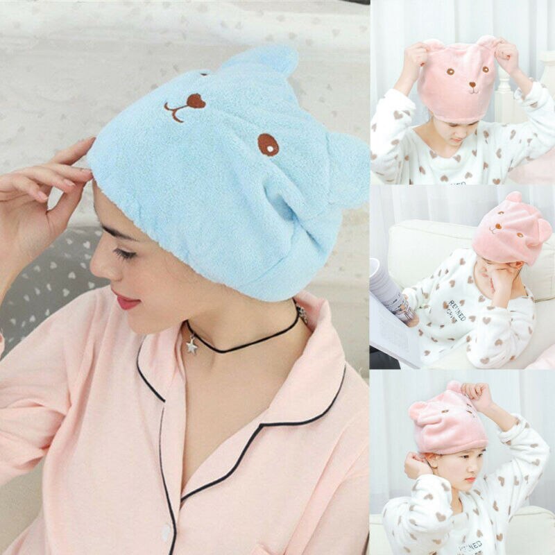Nette Bär Mikrofaser Haar Handtuch Turban Absorbieren Schnell Trockenes Haar Hütte Gewickelt Mit Kapuze Handtuch bat Kappe Trockenes Haar Hüte Waschlappen