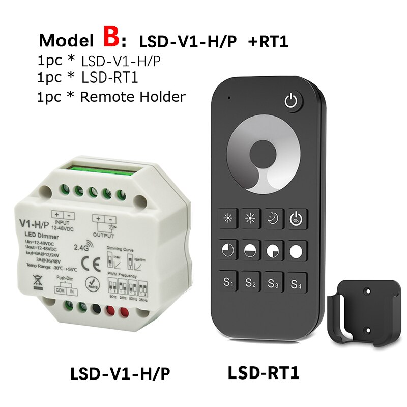 LED Dimmer 12V 24V 48V 6A/3A PWM Wireless Frequency Adjustable 2.4G RF LED Dimmer Switch ON OFF for Single Color LED Strip Light: Model B