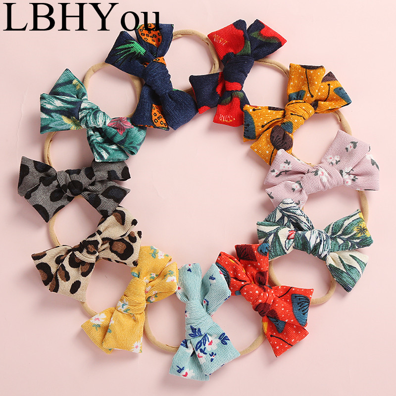 1pc meisjes luipaard corduroy nylon hoofdbanden pasgeboren baby meisjes dunne elastische nylon strikken haarbanden haaraccessoires