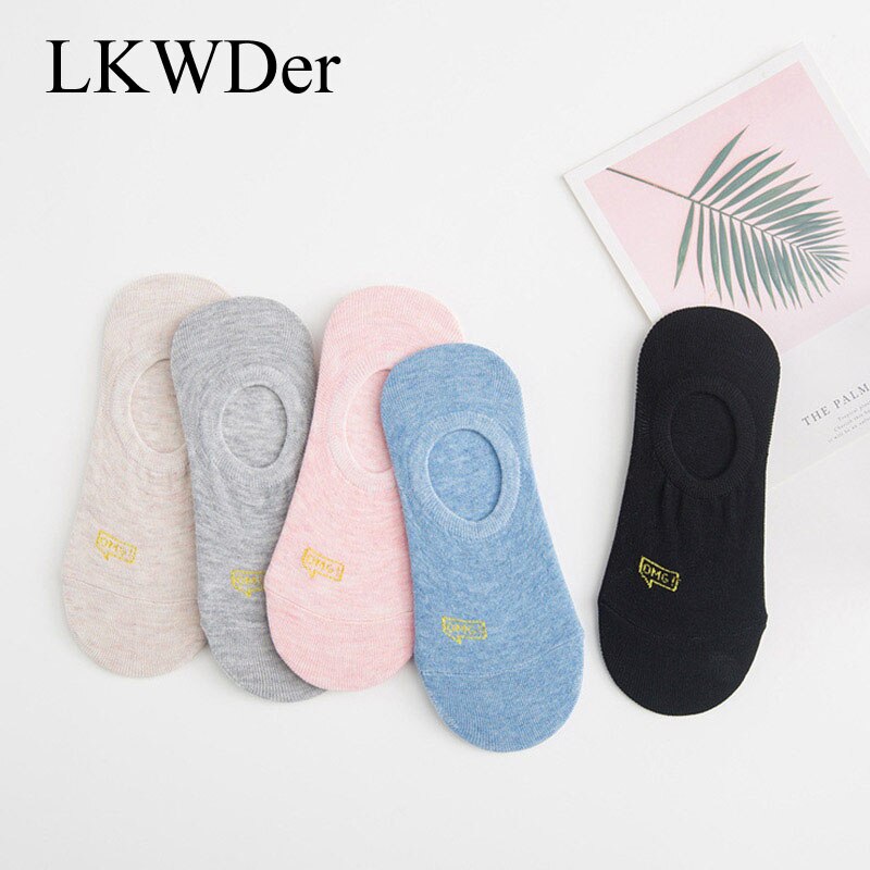 LKWDer 5 Pairs Summer Women Boat Socks Invisible Low Cut Non-slip Silicone Socks Summer Girl Female Ladies Sock Meias Calcetines