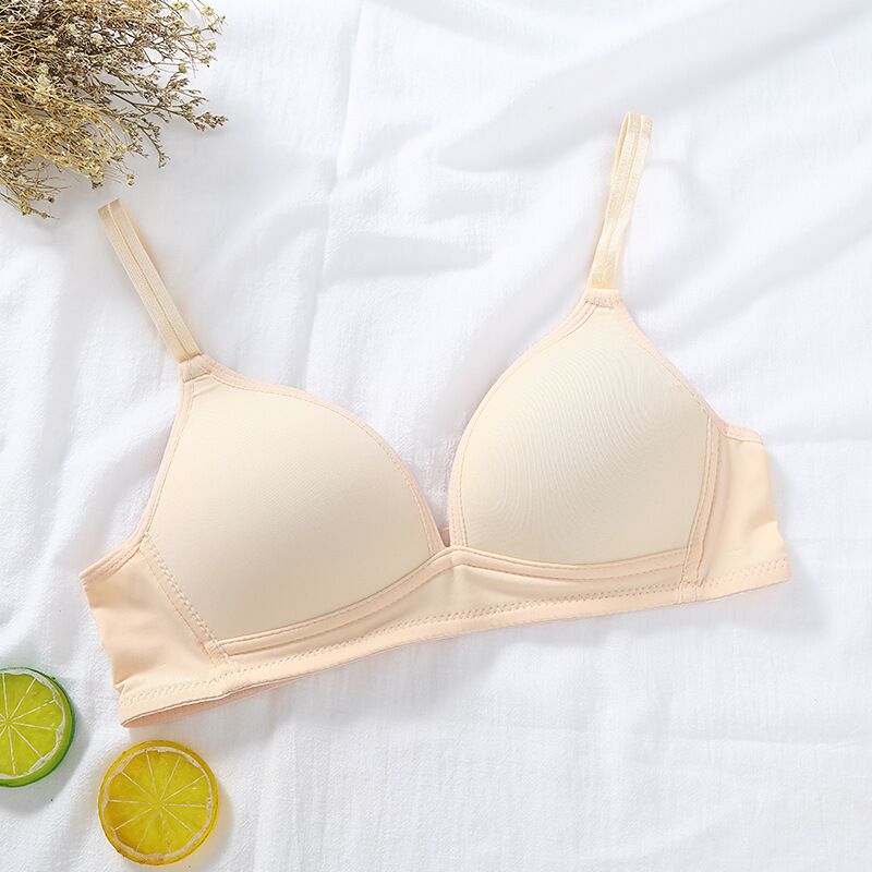 Girls Training Bra Wireless Thin Cup Bra Comfortable Teenage Underwear: Beige / 12