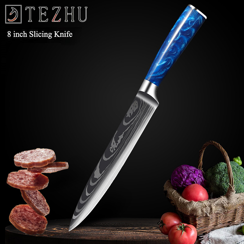 8 Inch Chef's Knives Japanese Santoku knife Damascus Knife 7Cr17mov High Carbon Stainless Steel Vegetable Meat Cooking Knife: 8 inch meat knife