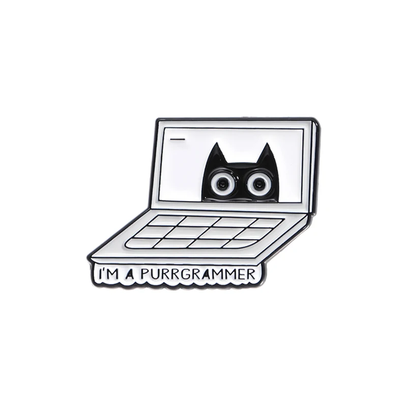 Alfileres esmaltados I'M A PURRGRAMMER, un gato informático que ama el trabajo, broches, insignia para solapa, mochila, Animal divertido, de joyería Punk: Rodio plateado