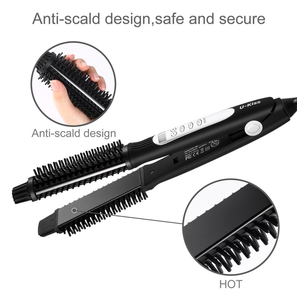 Rulos y alisadores de pelo de cerámica u-kiss, plancha de pelo de cerámica iónica, calentamiento rápido, pantalla LCD termostática de 3 grados