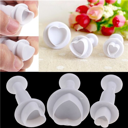 3 stks/set Liefde Hartvorm Fondant Kauwgom Plakken Cupcake Toppers MoldCookie Plunger Cutter Biscuit Kerst Cake Decorating Tool
