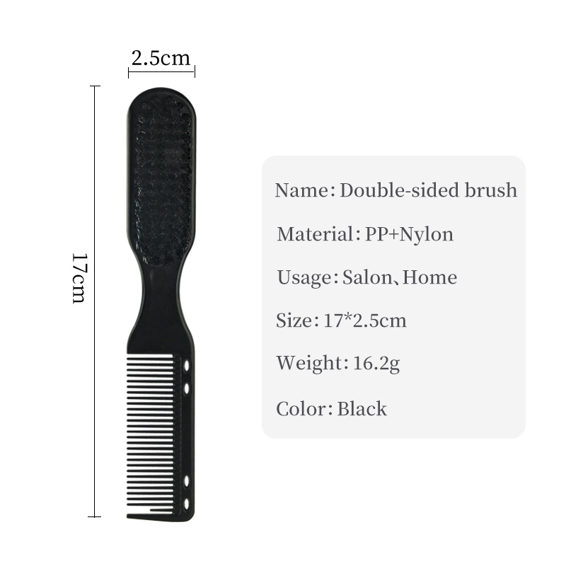 Cepillo de peluquero de doble cara, peine negro pequeño para peinar el cabello, afeitado, Barba, salón, tallado, plumero, cepillo de limpieza