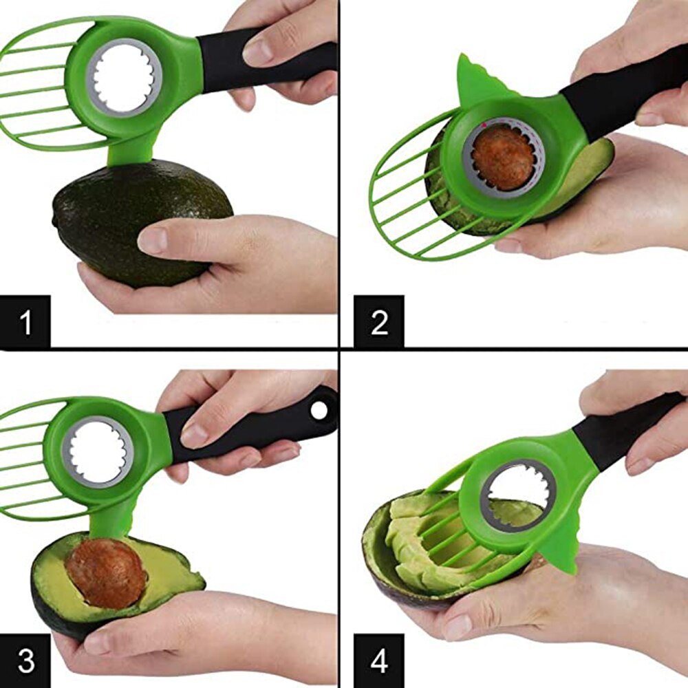 Avocado Slicer 3 In 1 Met Silicon Grip Handvat Avocado Shea Corer Splitter Pitter Cutter Pit Remover Multifunctionele Fruit Mes