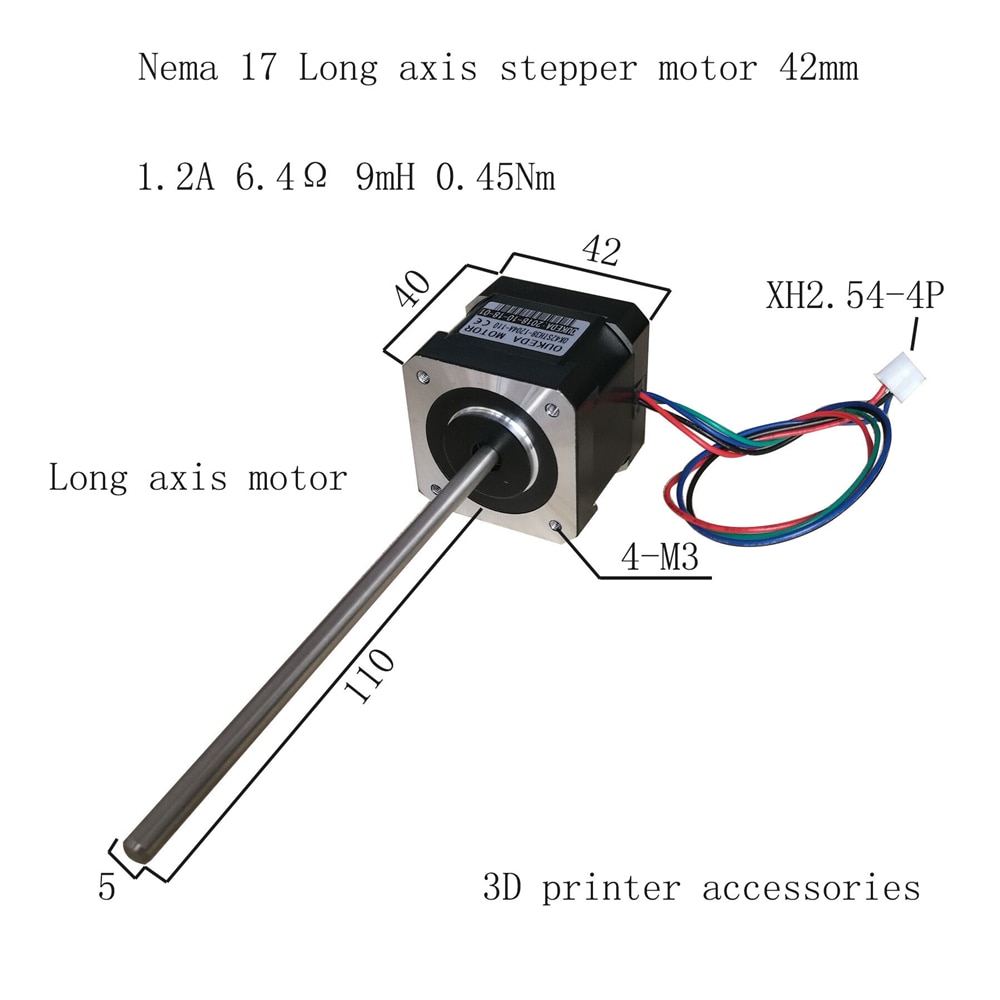 42mm Long Shaft Stepper Motor 0.45NM 1.2A NEMA17 42BYGH40 3D Printing Stepping Motor 110mm Long axis step motor