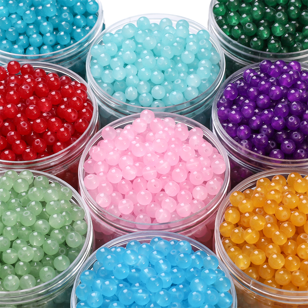50pcs 6mm gelée de verre couleur unie Imitation Jade perles rondes perles en vrac bricolage à la main collier Bracelet perles bijoux accessoire