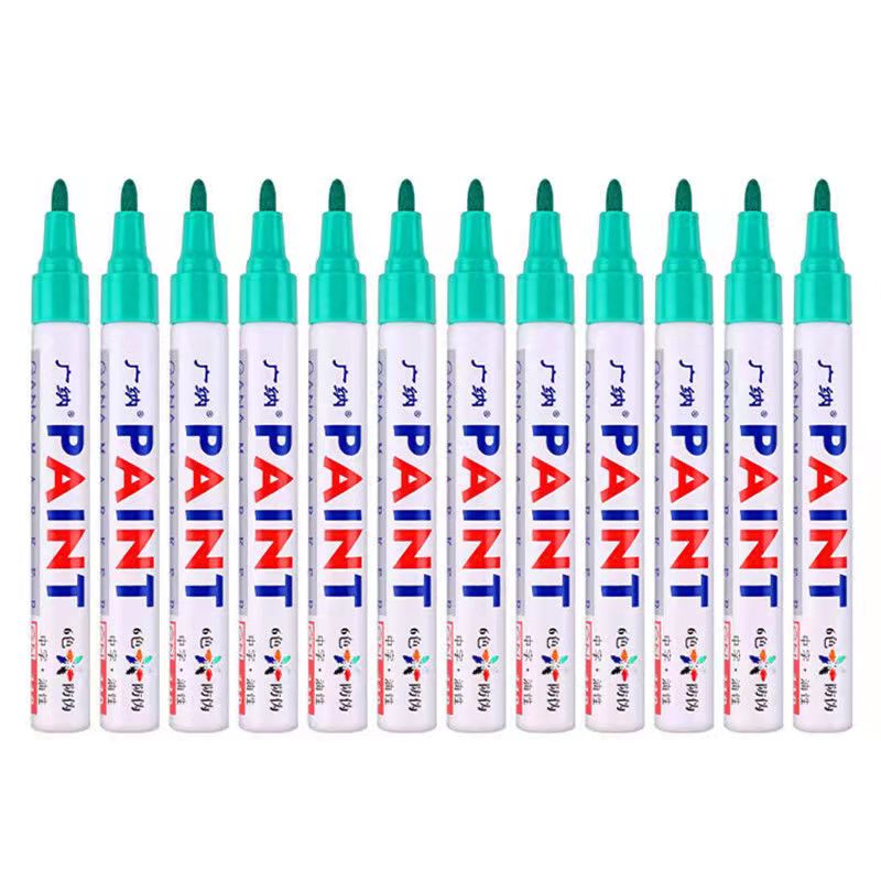 12 Colors Set Waterproof Car Tyre Tire Tread Rubber Metal Permanent Paint Marker Pen Graffti Oily Marker Pen Stationery Supplies: 12pcs green