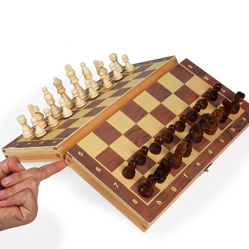 Foldable Wooden Chess Set Magnet International Chess Educational Toy