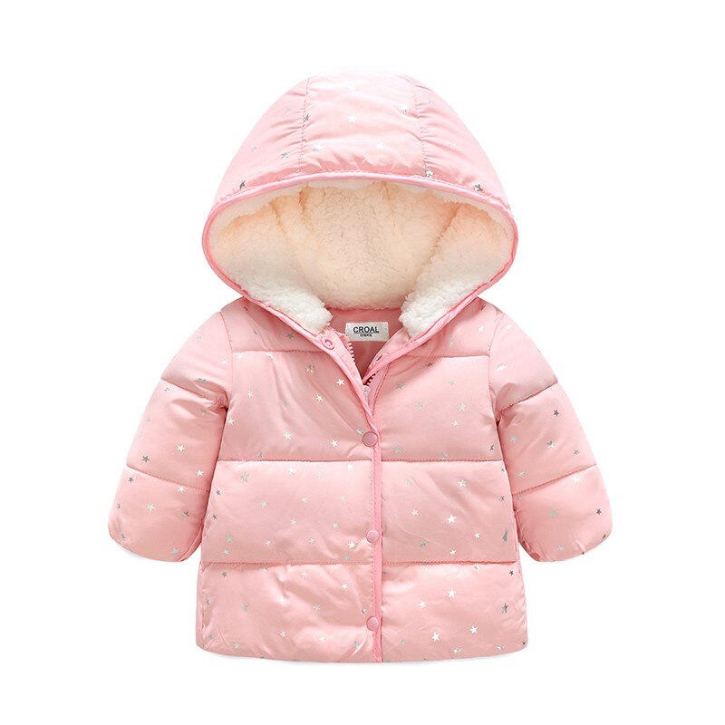 Croal cherie 80-120cm quente velo chapéu do bebê jaqueta de inverno e casaco para meninos veludo algodão acolchoado com capuz crianças meninas jaqueta: Rosa / 4 T