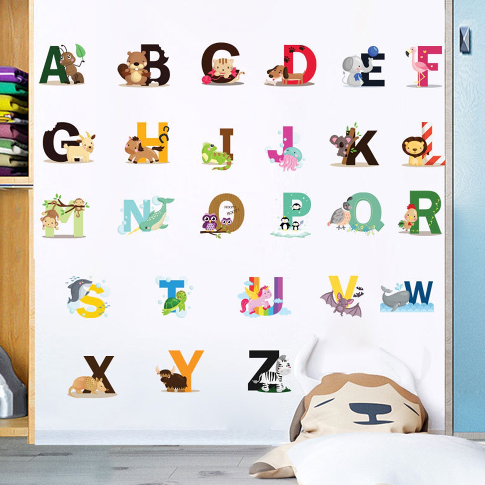 Alphabet Wall Stickers PVC Wall Decals DIY Letter Theme Kids Room Sticker Removable Wall Sticker Kindergarten Nursery Decoration