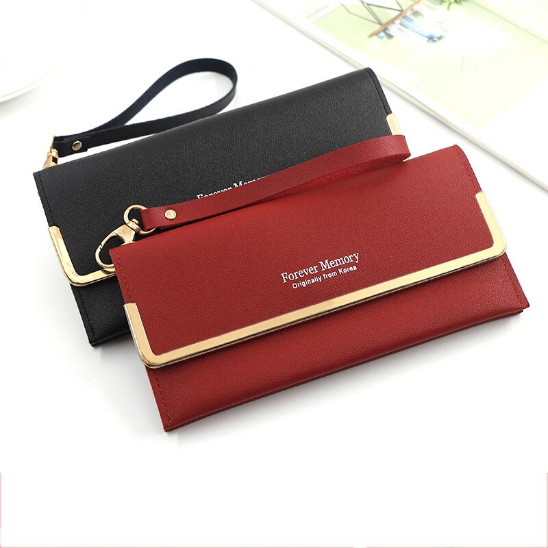 Wristlet Women's Long Wallet Letter Clutch Purse Ladies Multifunctional Leather Card Holder Metal Daily Use Coin Purse