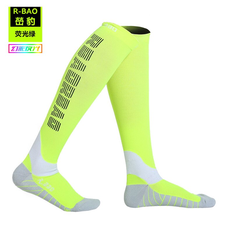 1 par gratis Pro Running Compress reflectante función calcetines noche deportes ciclismo Running Camping calcetines hasta la rodilla