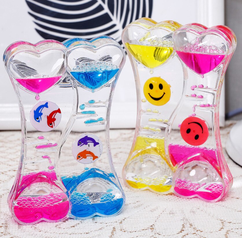 Valentine's Day Double Hourglass Liquid Timer Visual Timer Oil Liquid Motion Hourglass Floating Desk Heart Decoration 2PC/Set