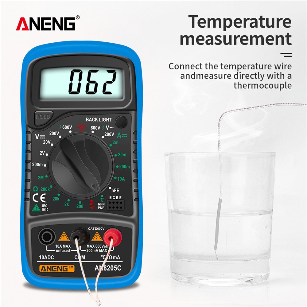 Xiaomi ANENG AN8205C Digital Multimeter AC/DC Ammeter Volt Ohm Tester Meter Multimetro With Thermocouple LCD Backlight Portable