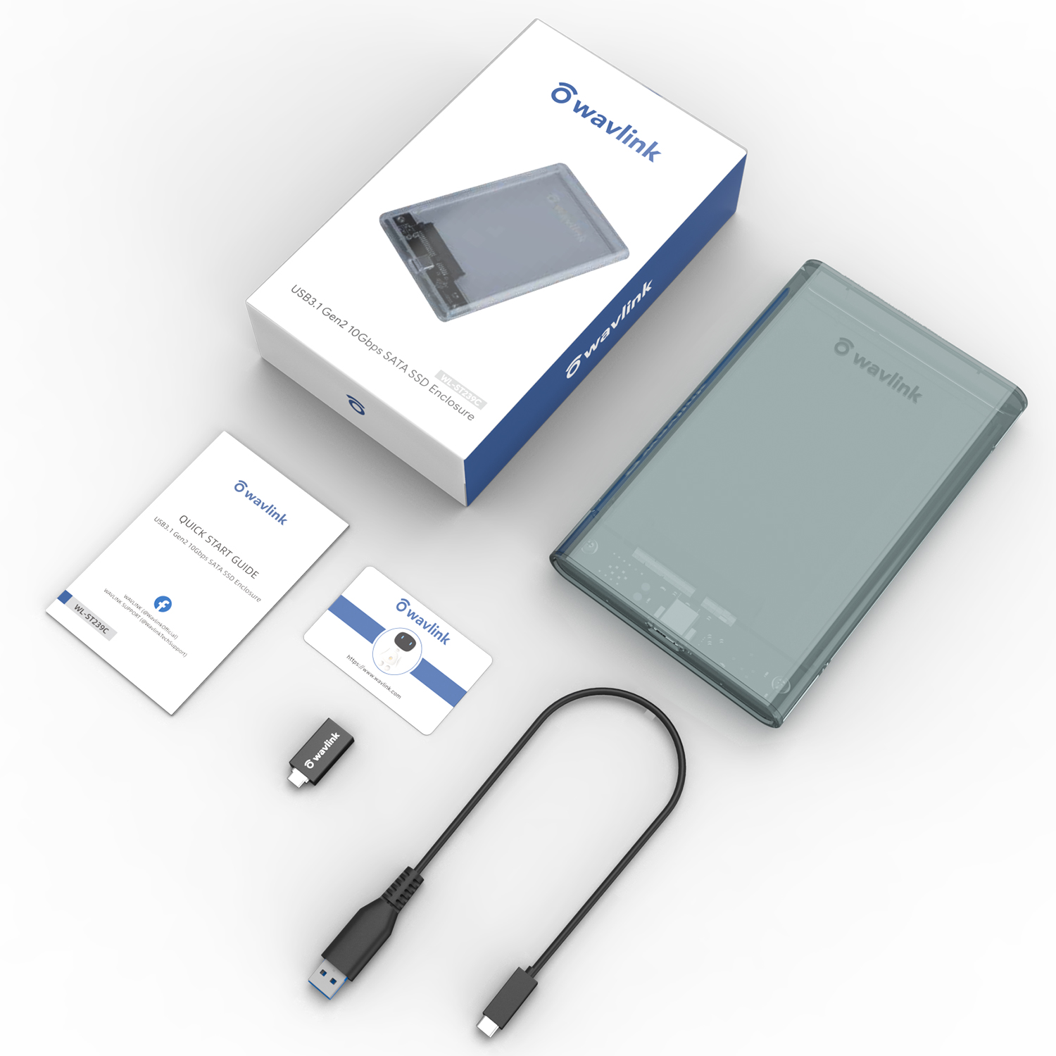WAVLINK USB C M.2 obudowa do zewnętrzny dysk twardy SATA NGFF SSD USB 3.1 Gen 2 10 gb/s obsługuje SATA NGFF SSD klucz B + M lub B interfejsy: BIAŁY