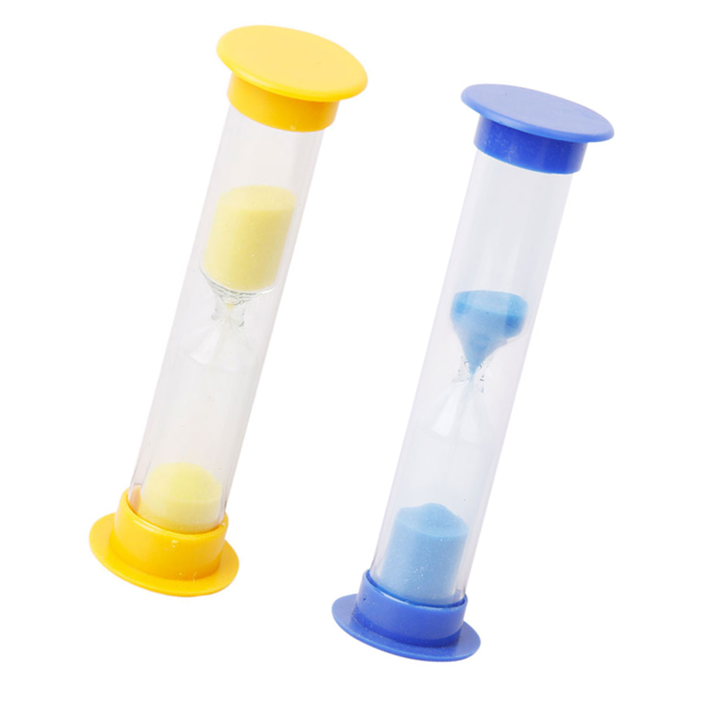 2 Piece Mini Hourglass Sandglass 1 Minute Sand Timer Clock Sand Timer Yellow &amp; Blue Kids Educational Toy