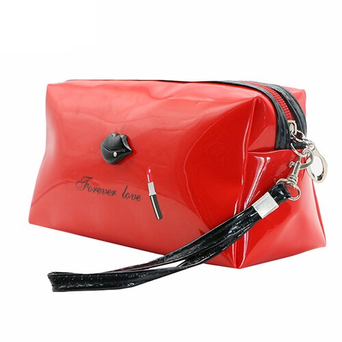 Uosc kosmetiske tasker til kvinder kvindelige rejser bærbare pu læder lyse læber kosmetiske tasker tasker multifunktionel makeup taske neceser: Rød