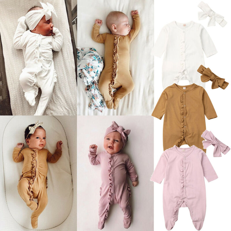 Newest Infant Baby Boy Girl Romper Playsuits Bodysuit Sleepwear Pyjamas Headband Clothes Kids Baby Girl Blanket Sleepers