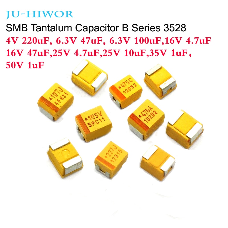 10pcs SMB Tantalum Capacitor B Series 3528 (4V 220uF) 6.3V(47uF 100uF) 16V(4.7uF 47uF) 25V(4.7uF 10uF) (35V 1uF) (50V 1uF)