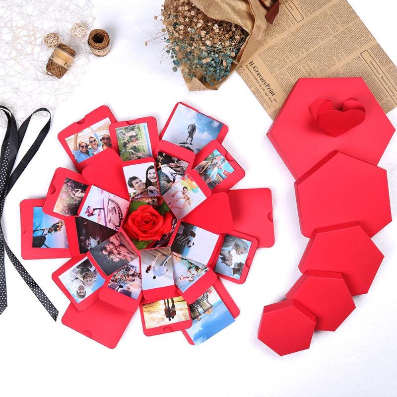 Caja Hexagonal sorpresa DIY para álbumes de fotos, álbum de recortes, aniversario, de Navidad, personalización de fotos