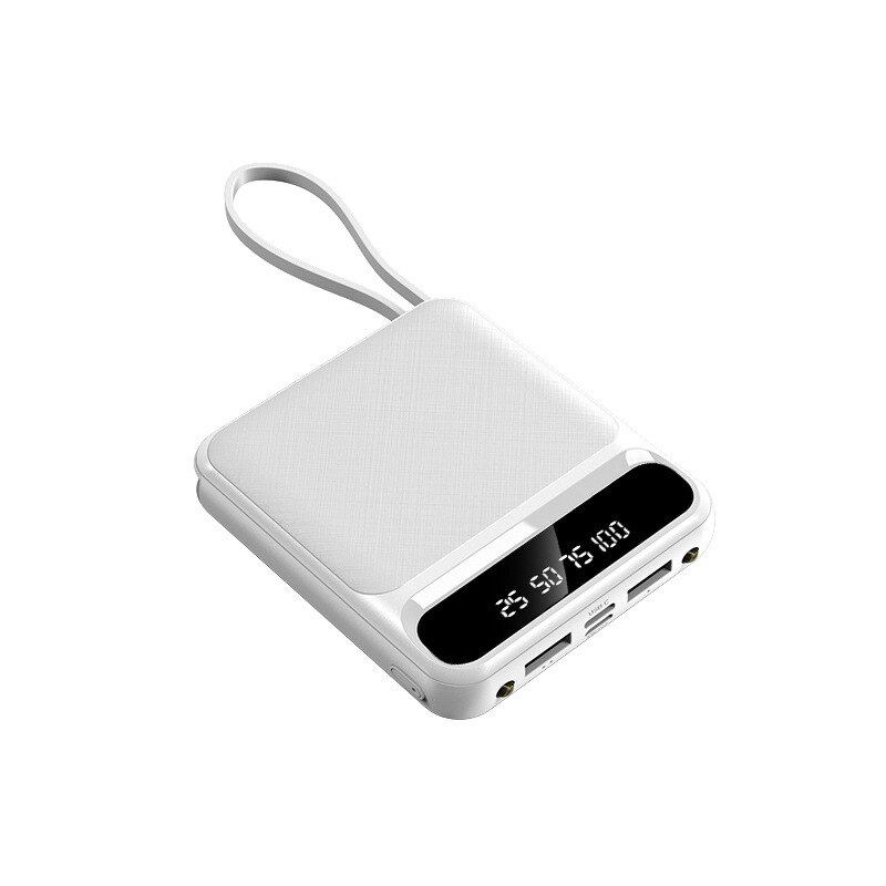 Mini Power Bank 20000Mah Ingebouwde Kabel Voor Android Ios Type-C Adapter Led Zaklamp Met Digitale Display draagbare Powerbank: WHITE