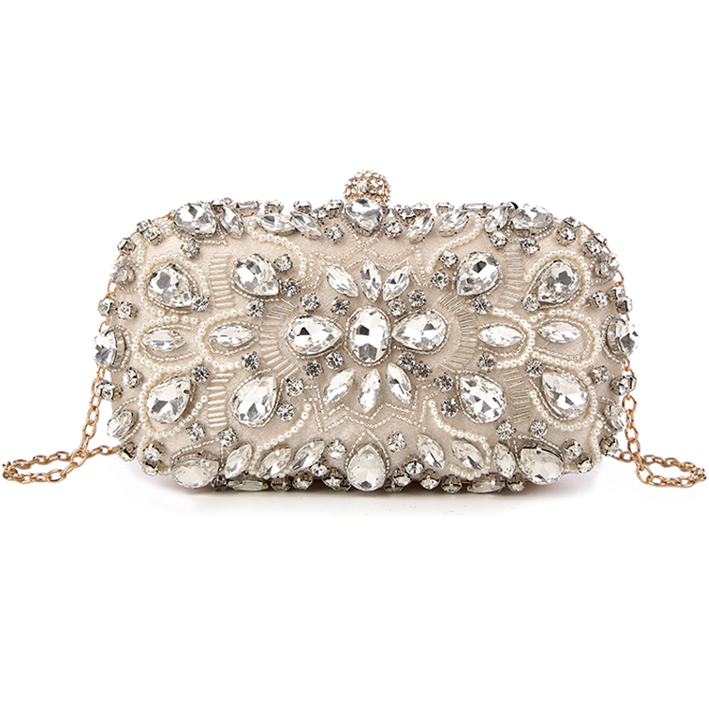 Women's Evening Clutch Bag Party Purse Luxury Wedding Clutch For Bridal Exquisite Crystal Ladies Handbag Apricot Silver Wallet: ZD0002Apricot