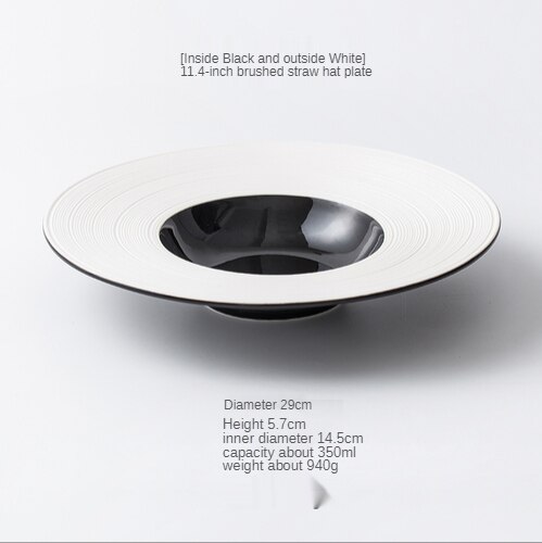 Sombrero de paja de cerámica nórdica, plato occidental, Hotel, restaurante, vajilla de cocina de 11,4 pulgadas, Pasta francesa, sopa, fideos, postre, plato profundo: B-11.4inches