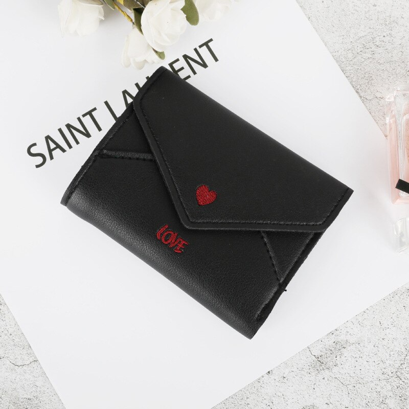 Novo estilo mini carteira com três desconto amor bordado 2021 moda estudante bolsa de cartão carteiras de luxo para as mulheres embreagem: Black