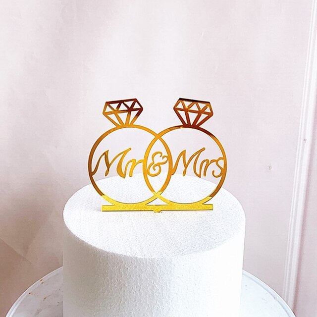 Wedding Cake Topper Mr Mrs Bride Groom Cake Decoration for Proposal Engagement and Wedding Gold and Black: E Gold