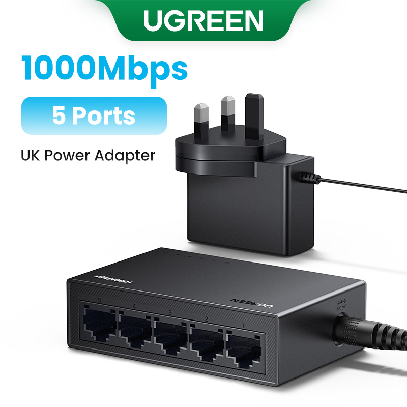 Ugreen switch ethernet 1000mbps mini extensão de rede 5/8 portas todos os gigabit para roteador lan hub completo/meio duplex plug and play: Azul