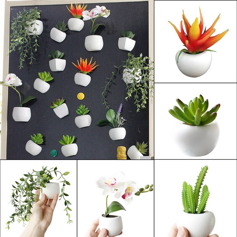 Etiqueta engomada del refrigerador ramo de flores suculentas planta de nevera imán magnético maceta planta para la decoración de la pared del hogar