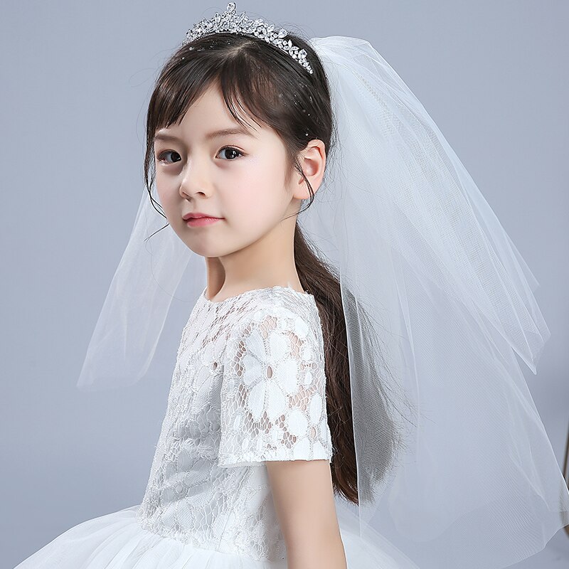 Velos De primera comunión para niñas, velo De tul con peine, corto, De flores, 7 colores, blanco, negro, rojo y rosa