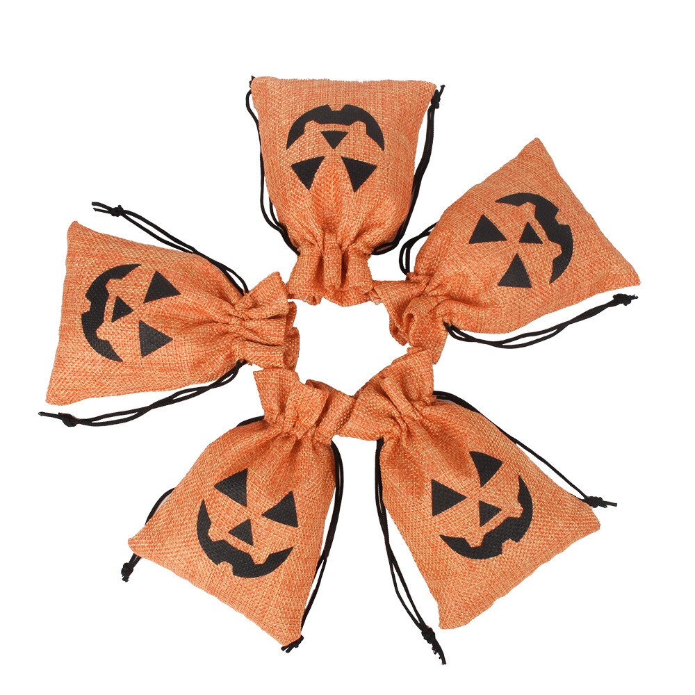 100 Stks/partij 10X14Cm Pompoen Gedrukt Trekkoord Opslag Pakket Zakken Halloween Party Candy Jute Linnen Zakjes Organizer