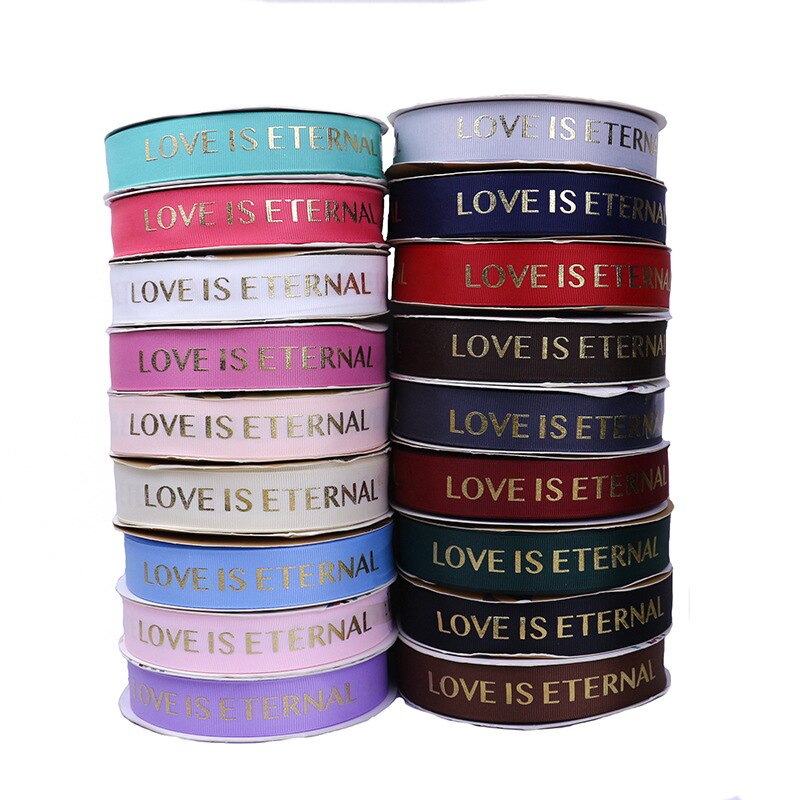 25mm 5Yards Ribbon Bronzing English Letters Printed Ribbons Floral Happy Birthday Packaging DIY Tie Handmade Material