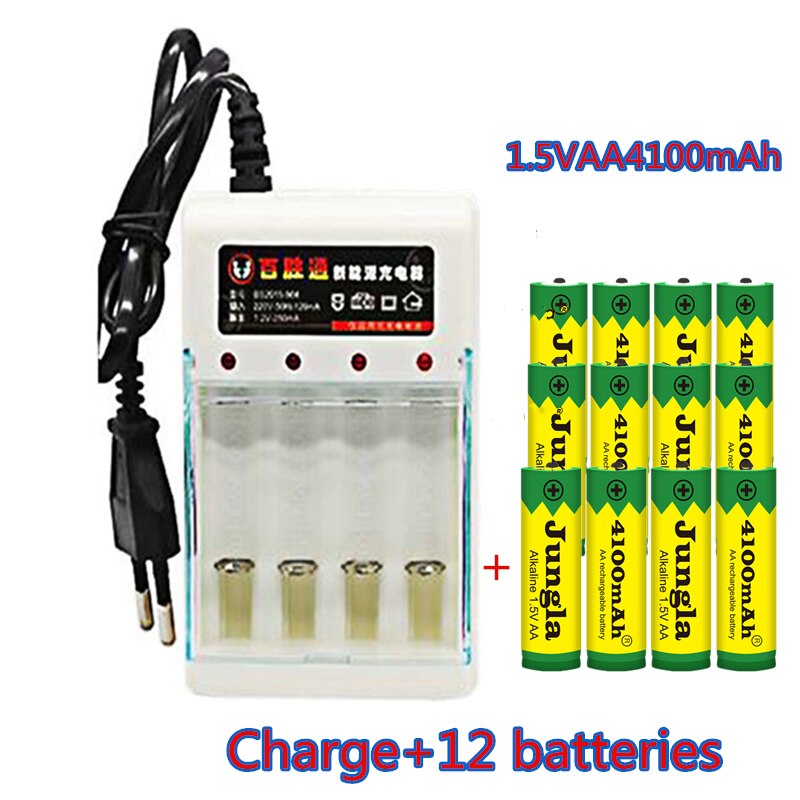 Pilas alcalinas recargables para juguetes mp3, baterías recargables AA de mah y 4100 V, cargador para juguetes con luz led, 1,5 unidades,: Azul