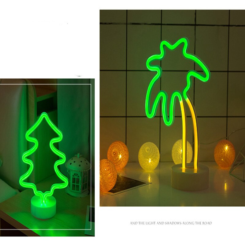Neon led lys skilt 8 modus julefest hjemmedekorasjon soverom natt lys bordlampe flamingo måne enhjørning tre